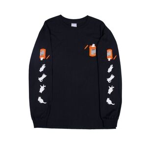 Ripndip Nermal Pills  (Black)Long Sleeve Tee with Orange and White Graphics